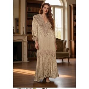 Vintage Digna Yero Silk Jacquard Cream Color Dress Size 10